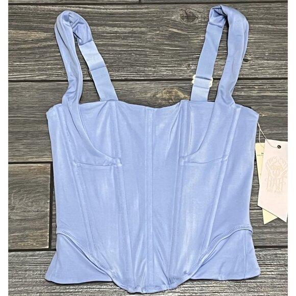 NWT FREE PEOPLE x HAH Knock Out Corset boudoir Top Size Small Blue Periwinkle - Picture 3 of 15